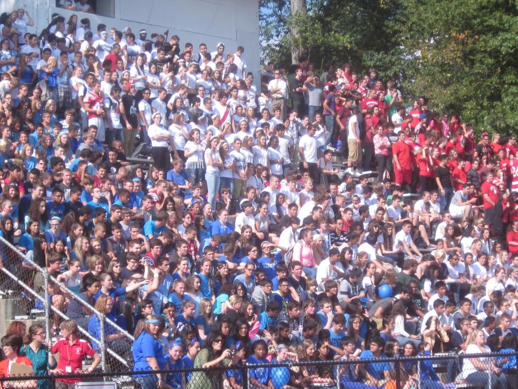 The Morris Hills student body in their class colors
